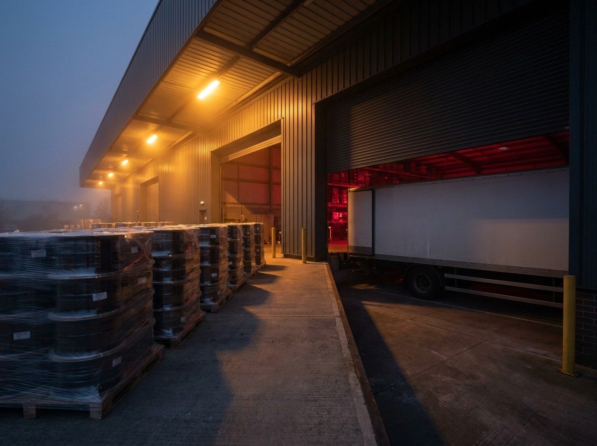 Pallets of finished reels at the dispatch bay